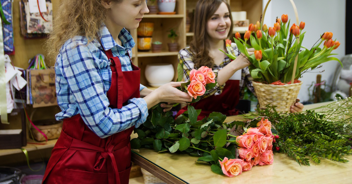Florists preparing flowers