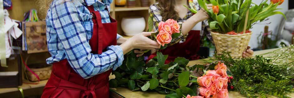 Florists preparing flowers