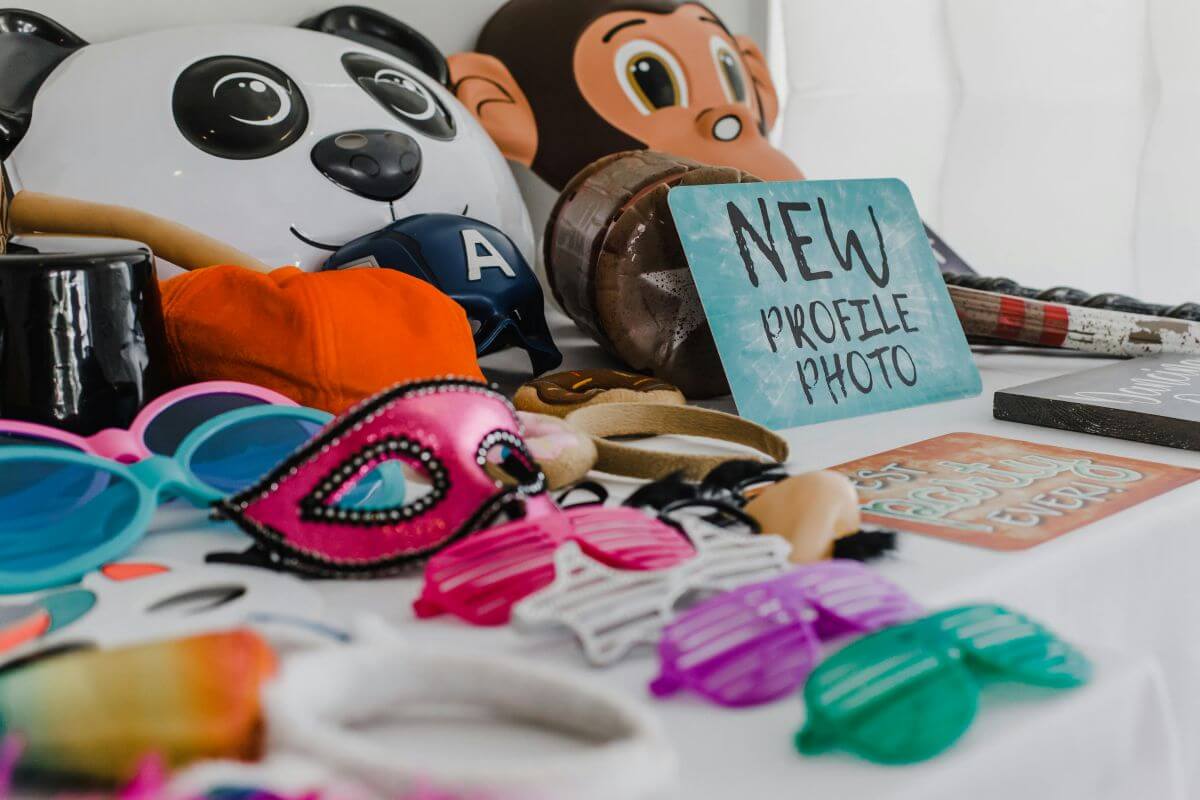 photo booth props on a table