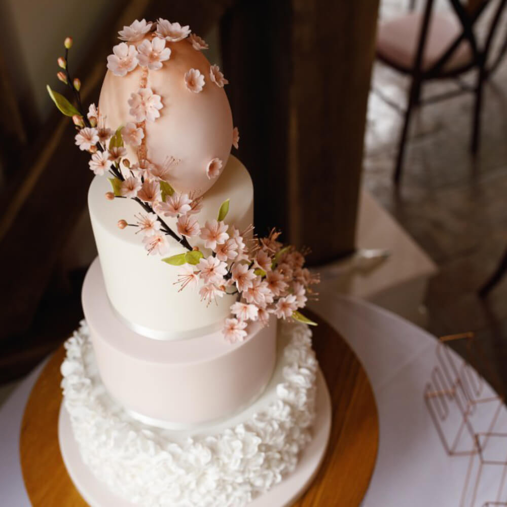 Cherry blossom wedding car with Easter egg