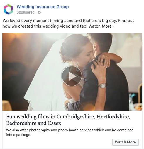 Example of wedding photographer Facebook ad