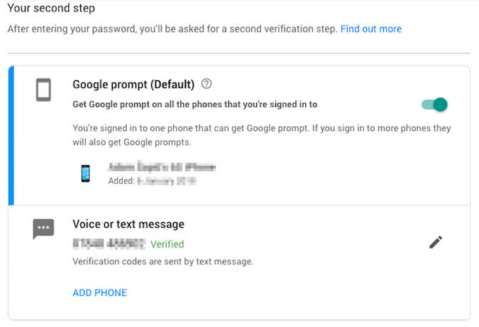 Example of two step verification in Google