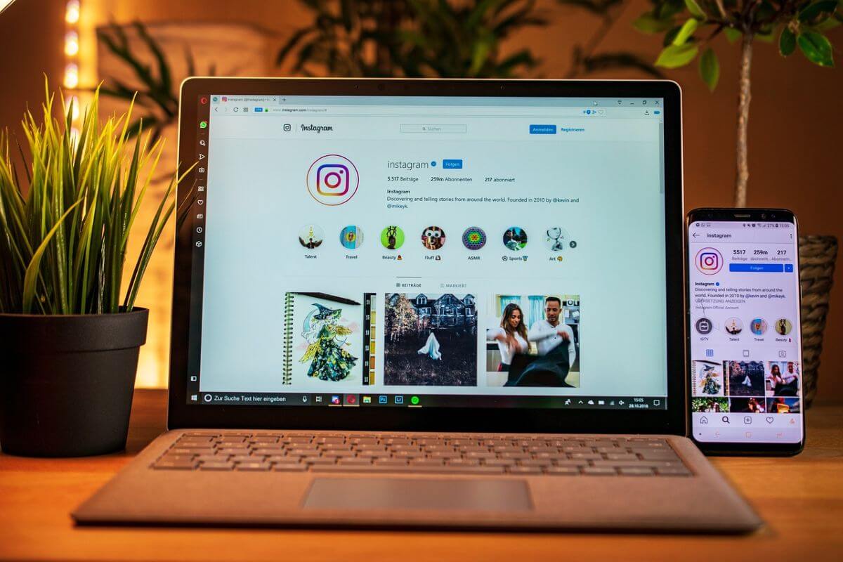 laptop with instagram profile