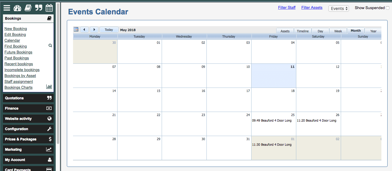 Instant Quote bookings calendar