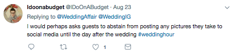 Discussing unplugged weddings on Twitter